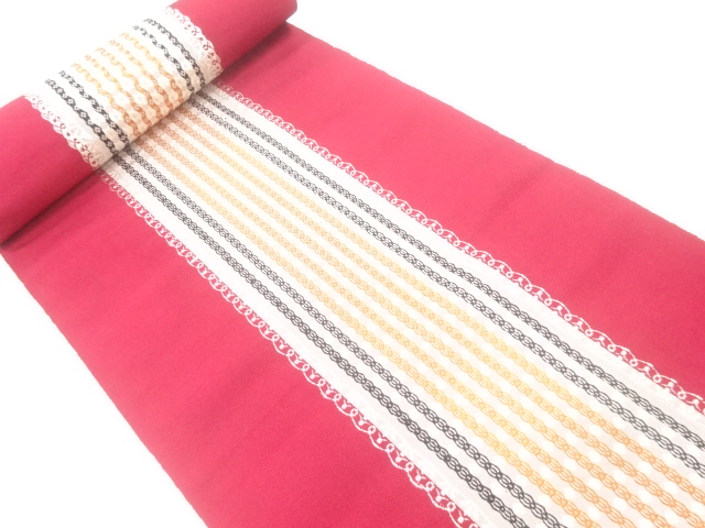 JAPANESE KIMONO / ANTIQUE BOLT FOR HASSUN OBI / WOVEN ABSTRACT STRIPE